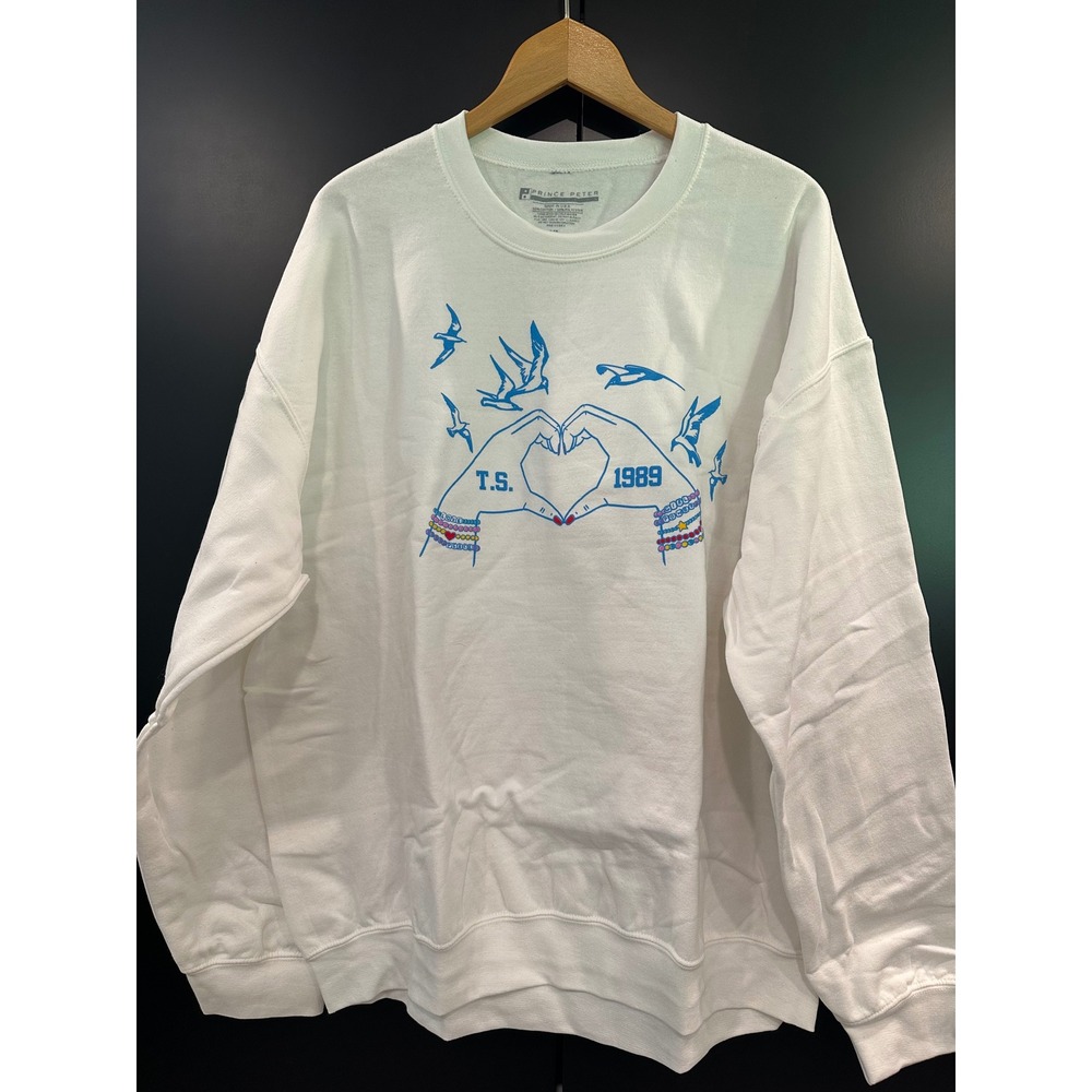 Prince Peter Taylor Swift 1989 T.S. Heart Hands Graphic Sweatshirt White XL NEW